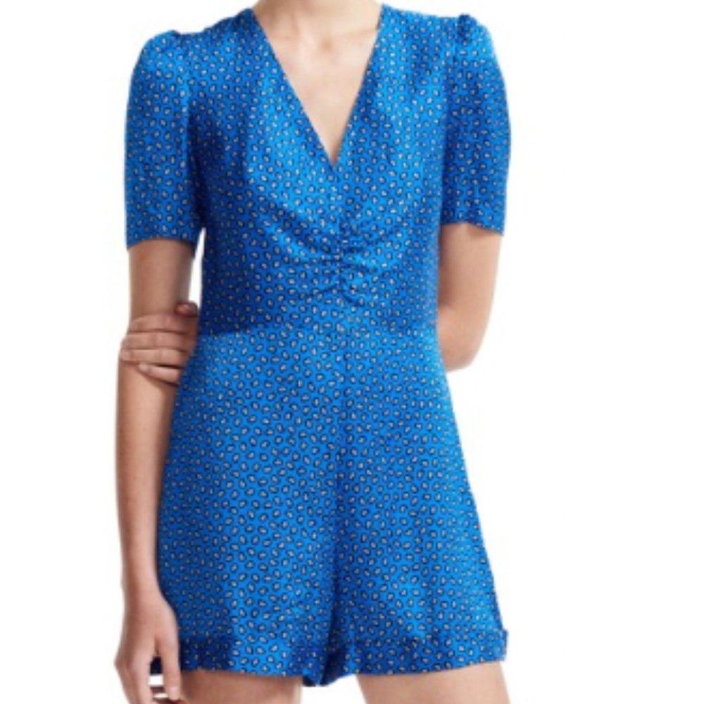 Women's Blue Ilona Printed Satin Playsuit